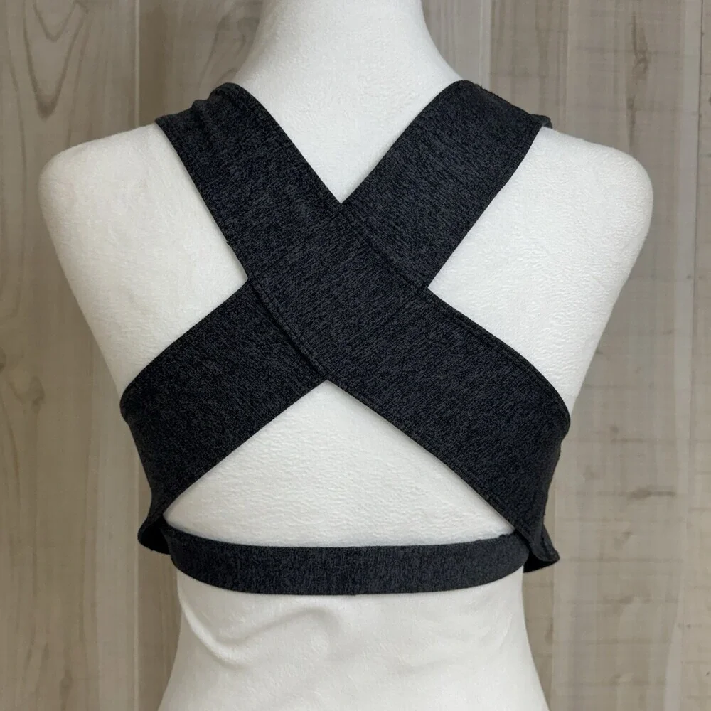 Free People Movement In Your Corner Sports Bra Criss-Cross Back Charcoal Logo S